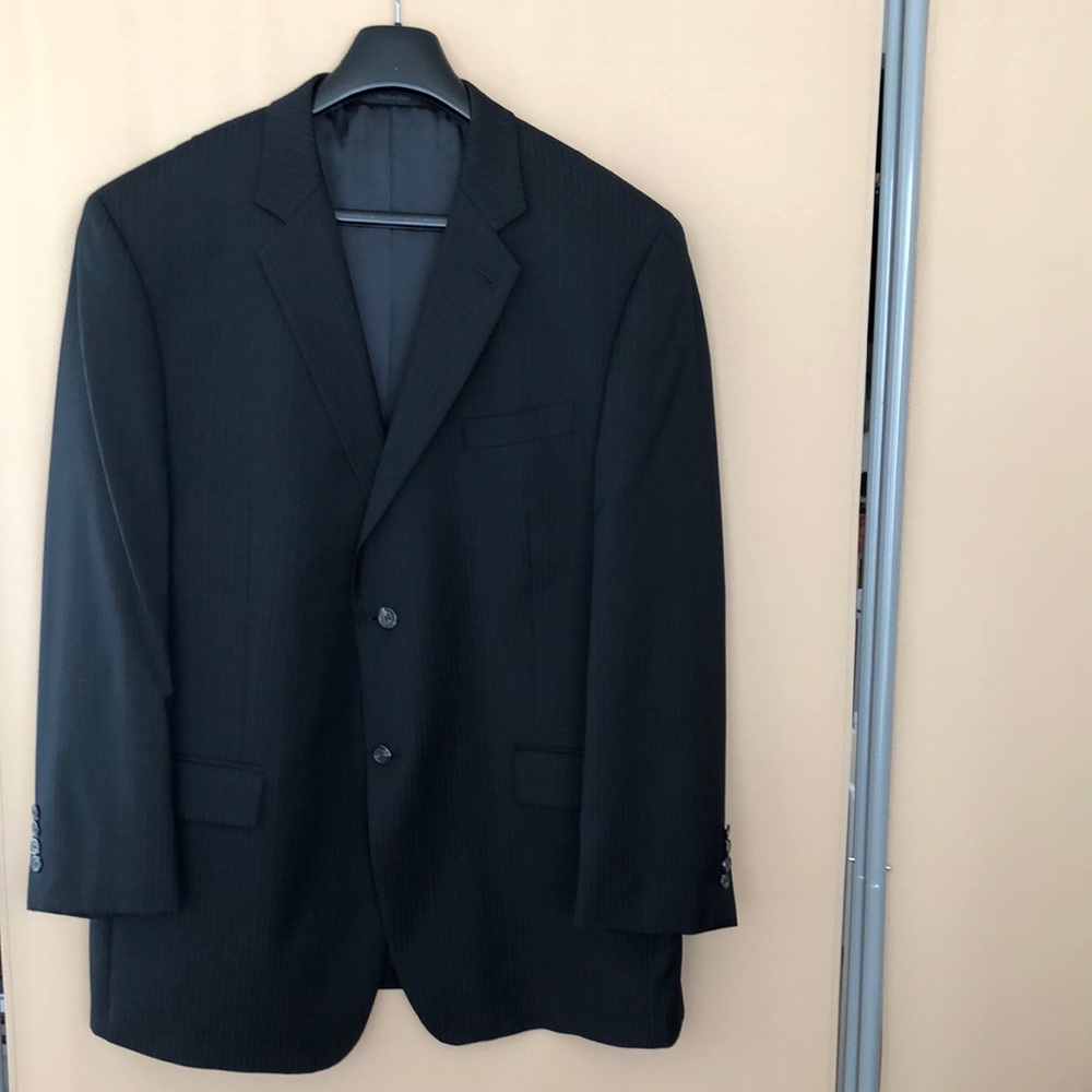 CHAPS  2 Piece Suit Pinstripe 100% Wool Dark Blue